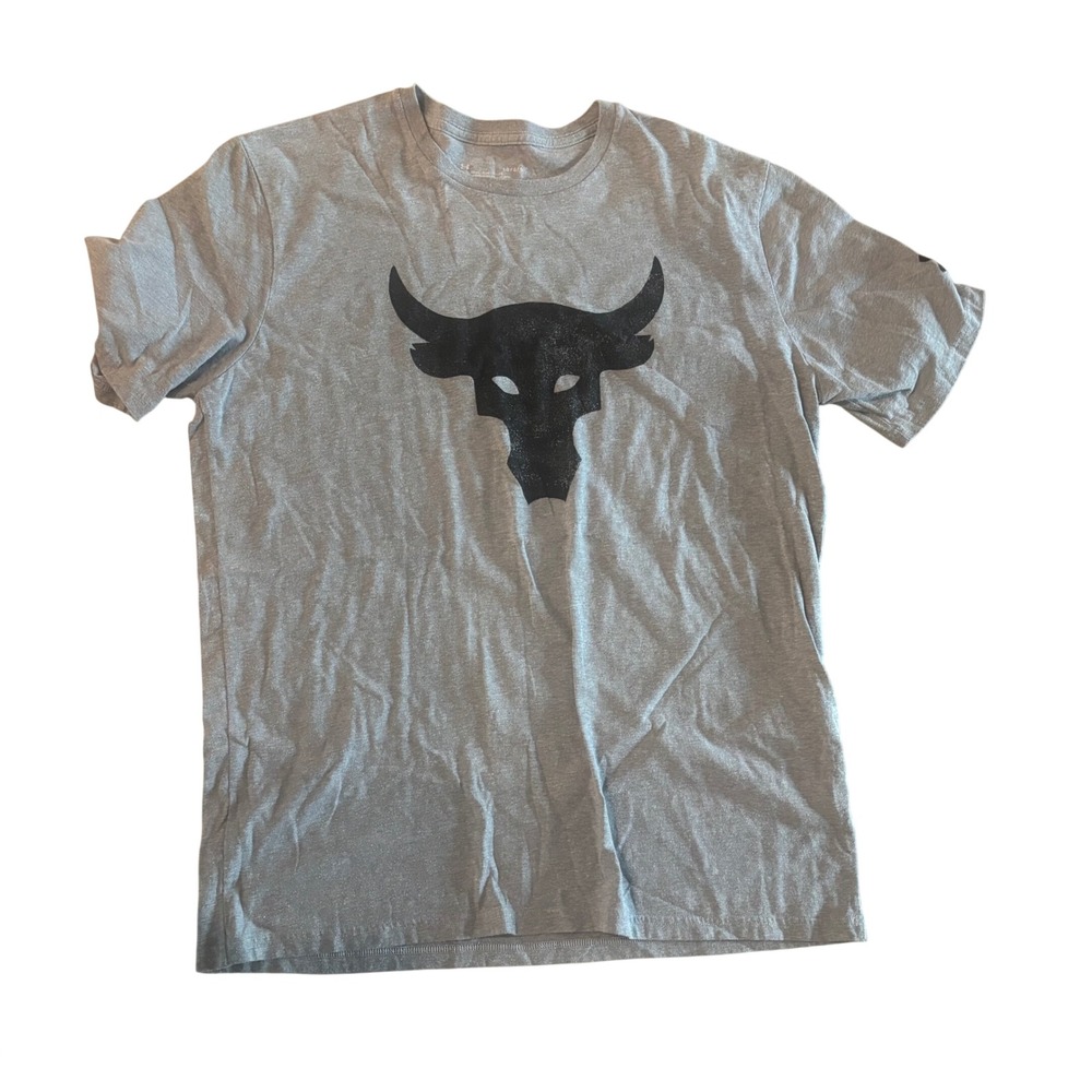 Under Armour Project Rock Brahma Bull Graphic T-Shirt Gray Mens Large LG